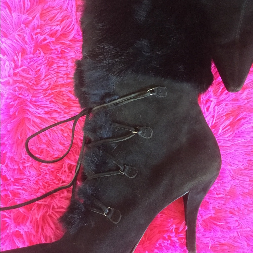 💝See New Listing💝 Enzo Angiolini Black Lace up Leather Boots Fur 9 1/2 M  GUC - Picture 7 of 13